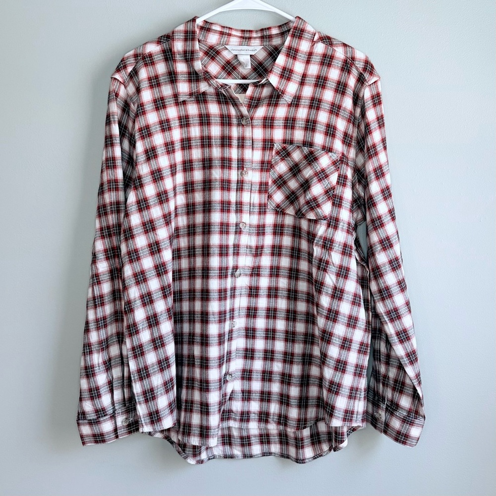 NWT! Christopher & Banks Pleat Back Plaid Button Up Top